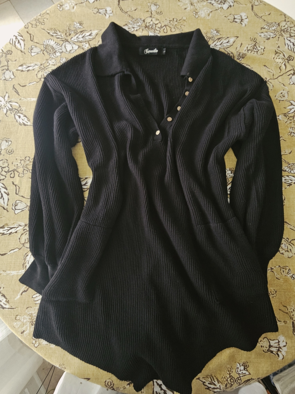 NWOT Caracilia Black Ribbed Knit Long Sleeve Henley Romper Cozychic Size Large
